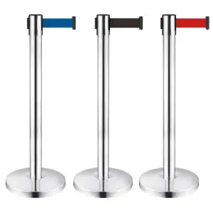 Colonnina segnapercorso cromo con nastro rosso avvolgibile