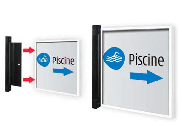 Targa a bandiera bifacciale 15,5 x 21,5 cm Sistema Arianna per Segnaletica ufficio